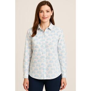 Crown & Ivy whimsical bicycle print button up blouse sz XL Long Sleeve casual